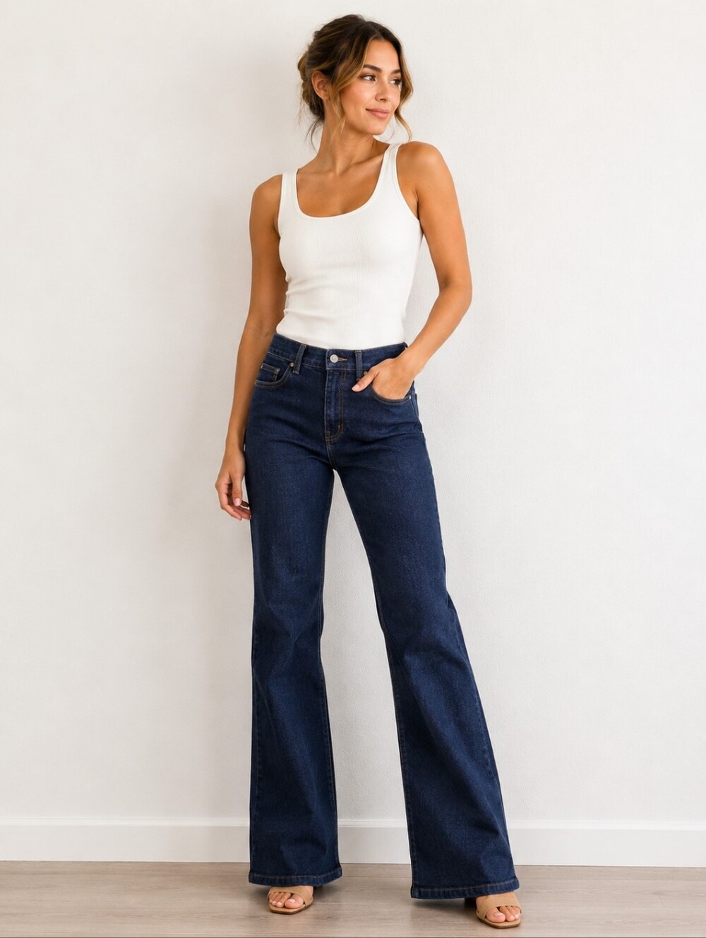 SPANX Indigo High-Rise Wide Leg Jeans